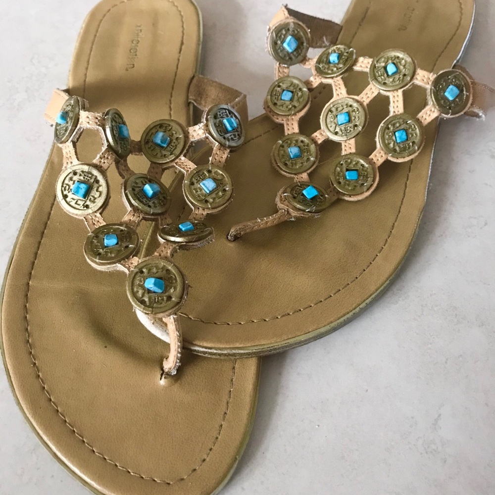 Grecian Sandals Beaded with Gold and Turquoise